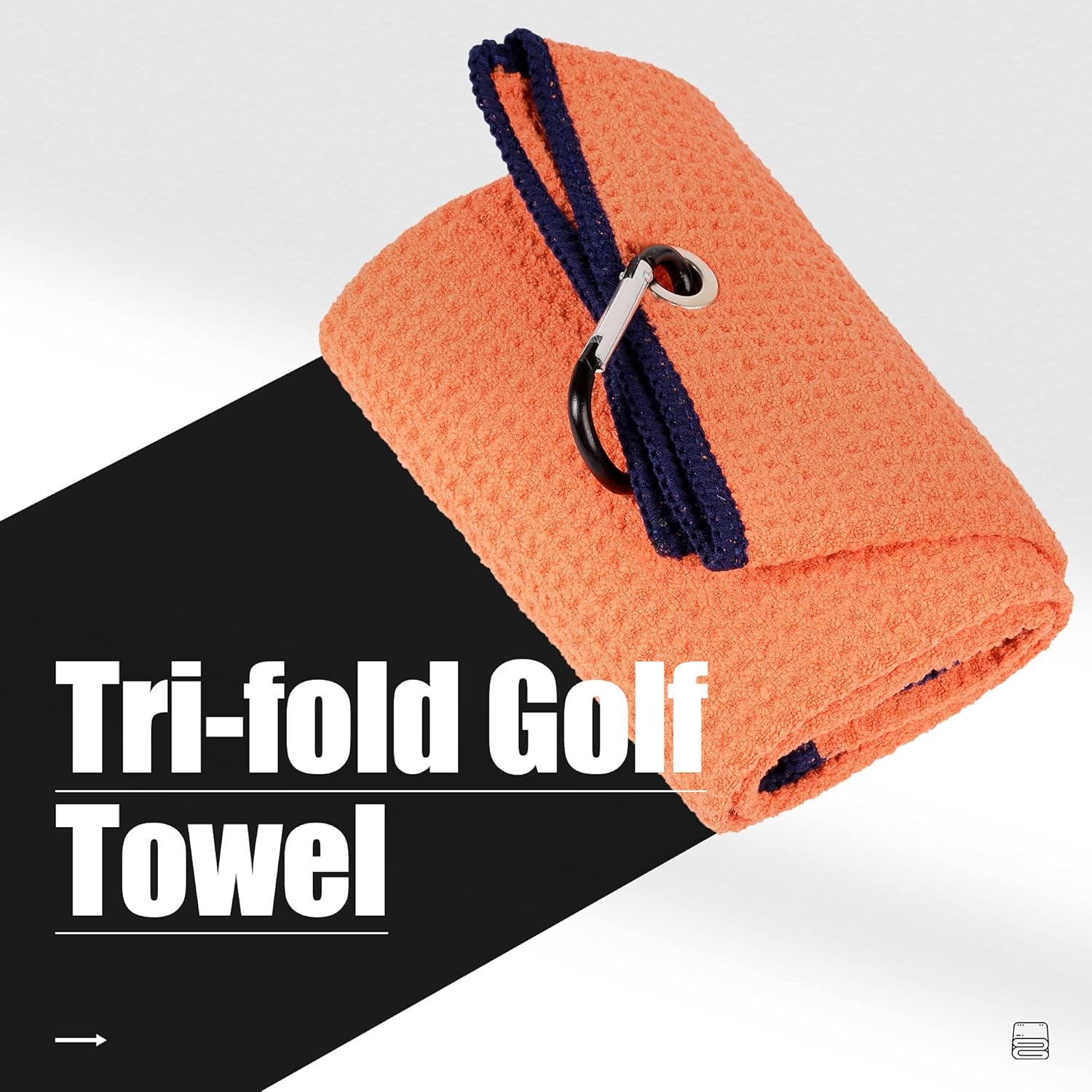 Mile High Life Tri-Fold Golf Towel | Premium Microfiber Fabric | Waffle Pattern | with Heavy Duty Carabiner Clip | Golf Towel for Men and Women (Orange)