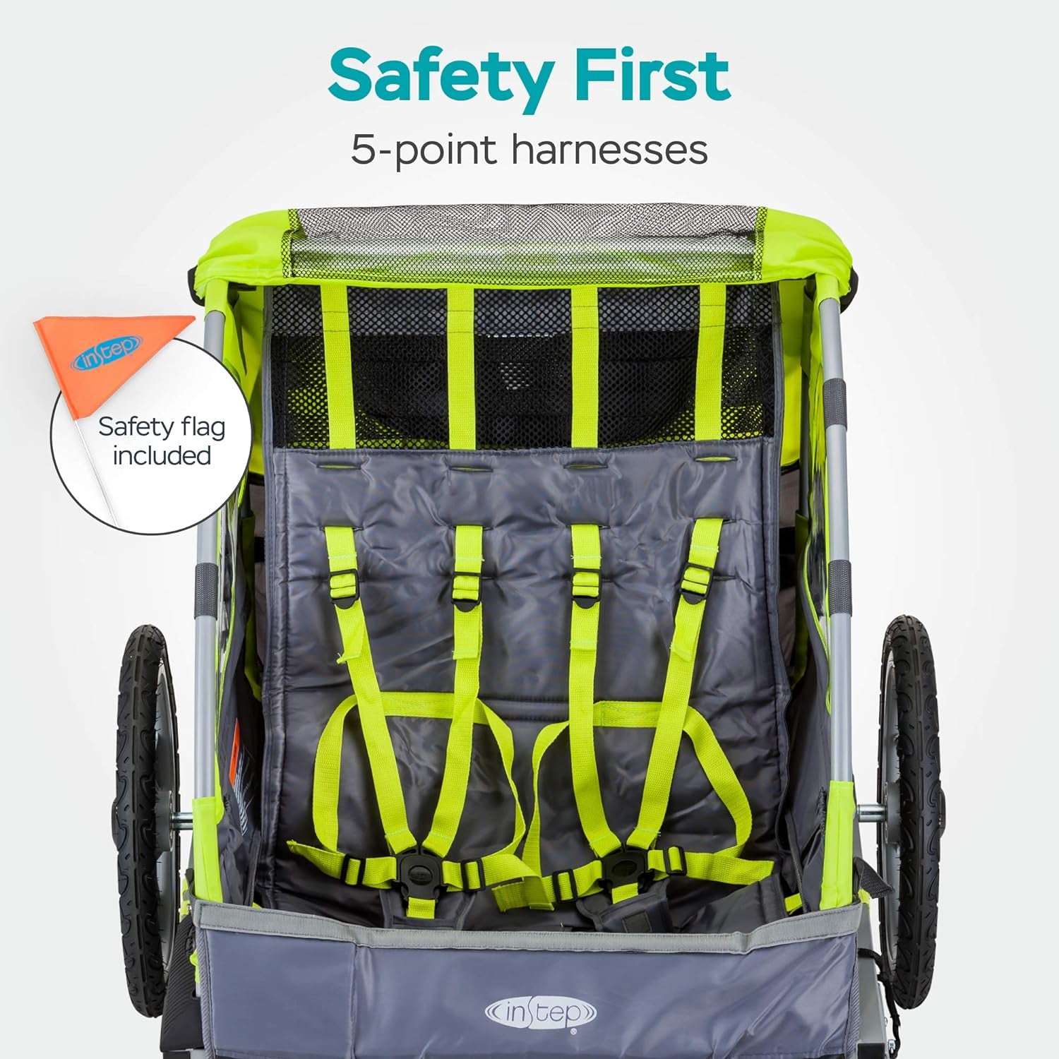 Instep Quick-N-Ez Double Tow behind Bike Trailer for Toddlers, Kids, Converts to Stroller, Jogger, 2-In-1 Canopy, Universal Bicycle Coupler, Folding Frame, Multiple Colors