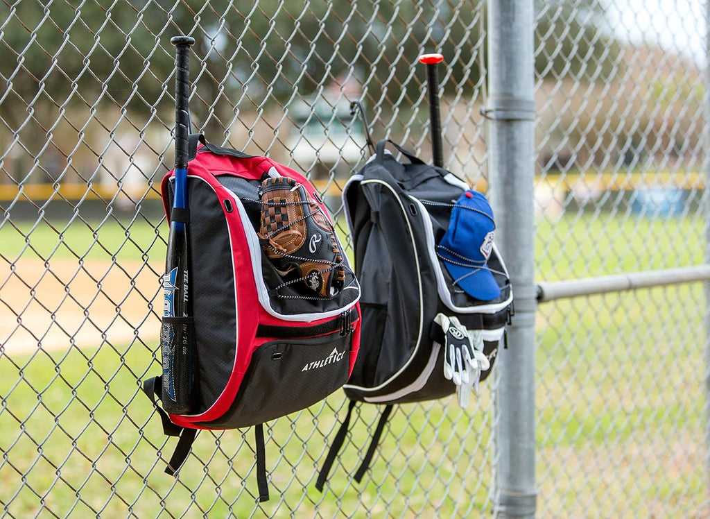 Athletico Baseball Bat Bag - Backpack for Baseball, T-Ball & Softball Equipment & Gear for Youth and Adults | Holds Bat, Helmet, Glove, & Shoes |Shoe Compartment & Fence Hook