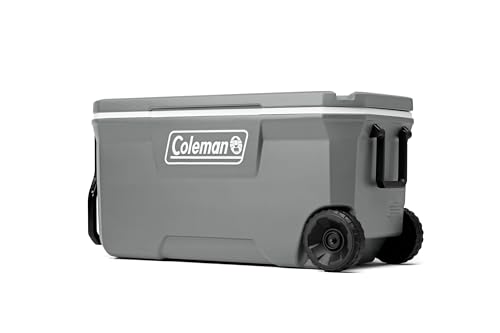 Coleman Classic Series Insulated Portable Rolling Cooler with Wheels, Leak-Resistant Outdoor Hard Cooler Keeps Ice up to 5 Days, 100-Quart