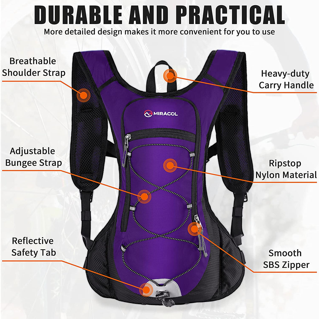 MIRACOL Hydration Pack Water Backpack - Water Pack with 2L Water Bladder - Hydration Backpack Hydropack for Running Biking Cycling Hiking Rave Festival