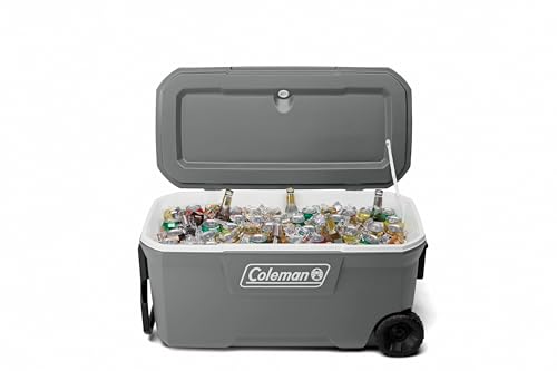 Coleman Classic Series Insulated Portable Rolling Cooler with Wheels, Leak-Resistant Outdoor Hard Cooler Keeps Ice up to 5 Days, 100-Quart