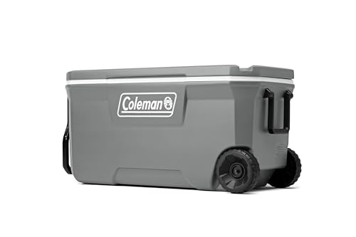 Coleman Classic Series Insulated Portable Rolling Cooler with Wheels, Leak-Resistant Outdoor Hard Cooler Keeps Ice up to 5 Days, 100-Quart