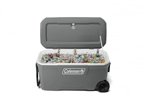Coleman Classic Series Insulated Portable Rolling Cooler with Wheels, Leak-Resistant Outdoor Hard Cooler Keeps Ice up to 5 Days, 100-Quart