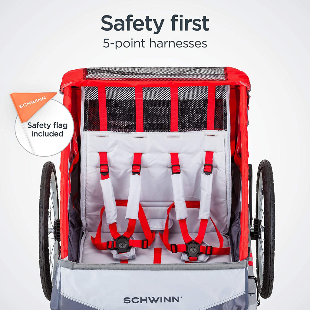 Schwinn Trailblazer Plus, Trailblazer, Joyrider or Echo Kids Bike Trailer, Single or Double Seat, Universal Coupler, Folding Frame, Quick-Release Wheels, Canopy, Schwinn Bike Trailer for Kids