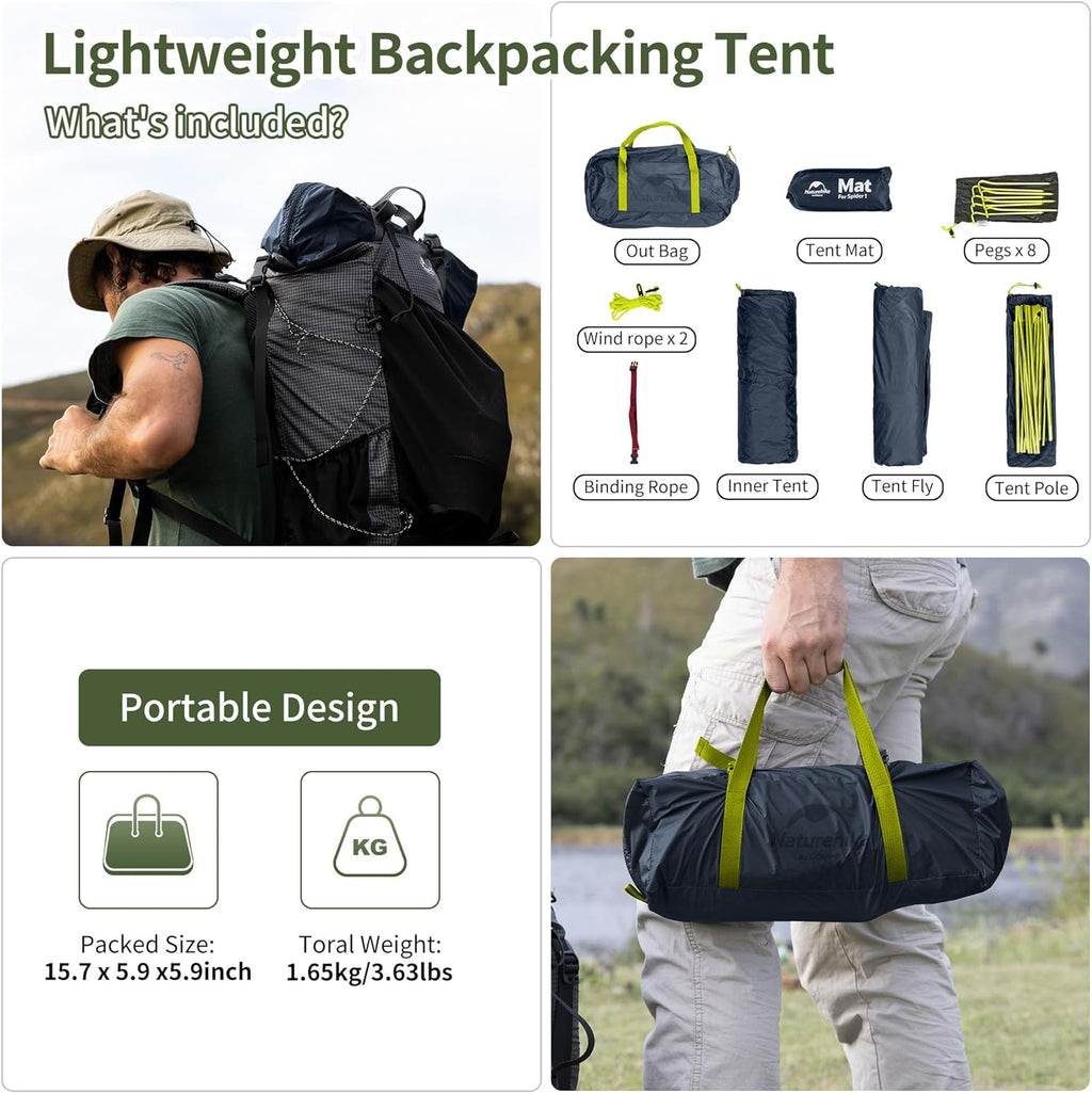Naturehike Bikepacking 1 Person Tent, Waterproof Easy Set up Free Standing Single Person Tent, Lightweight Backpacking Tent for 1 Person, One Person Tent with Footprint Included