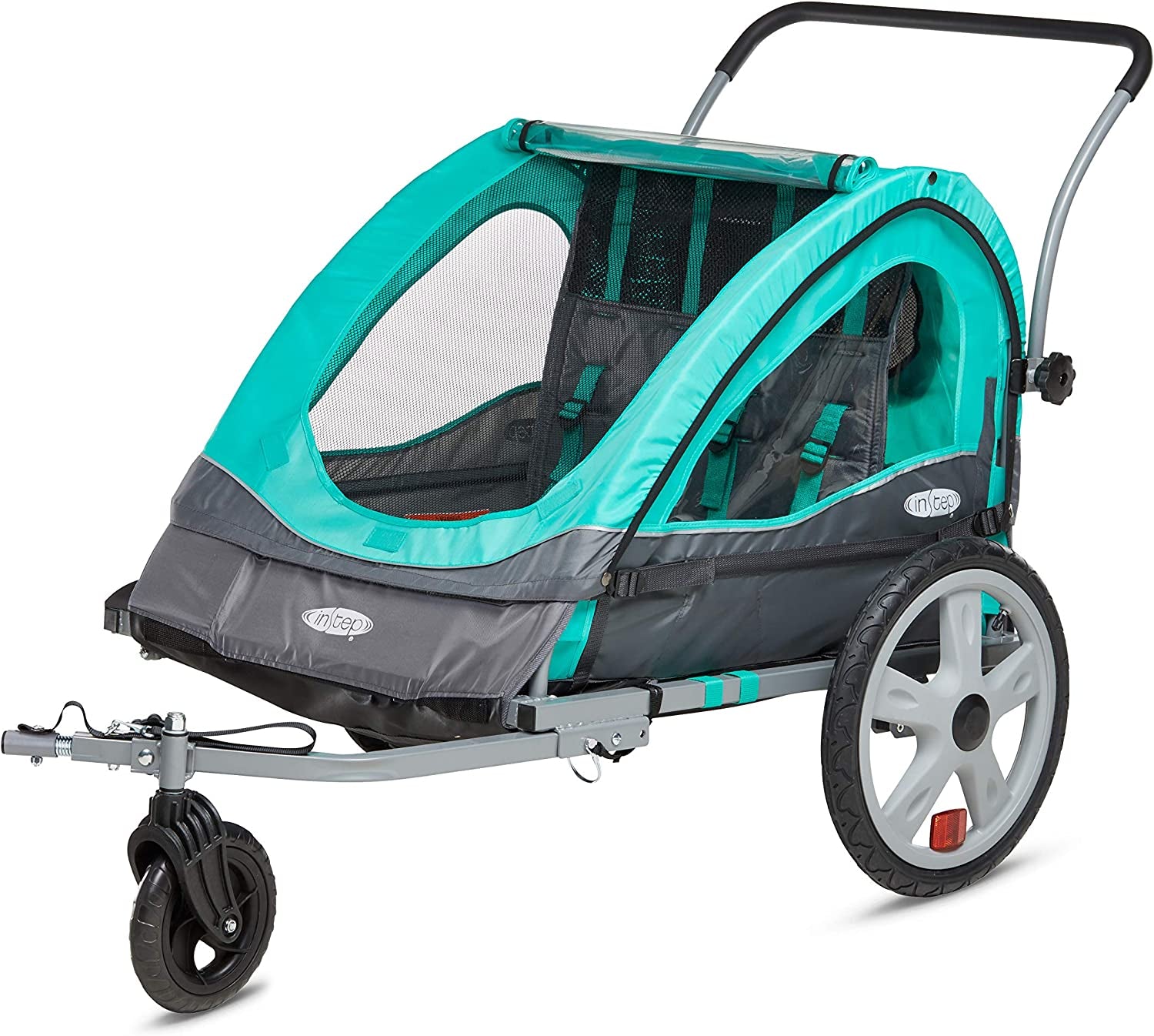 Instep Quick-N-Ez Double Tow behind Bike Trailer for Toddlers, Kids, Converts to Stroller, Jogger, 2-In-1 Canopy, Universal Bicycle Coupler, Folding Frame, Multiple Colors