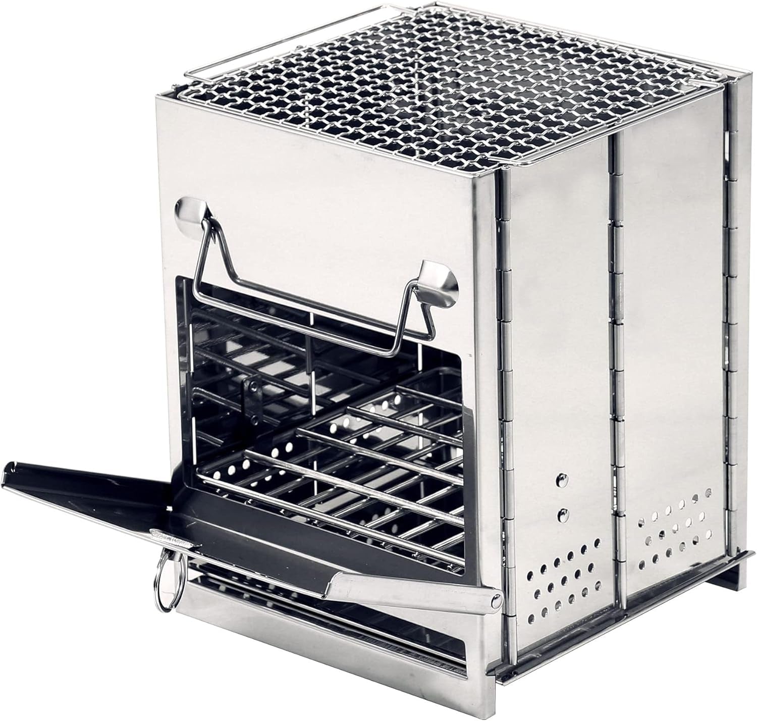 REDCAMP Camping Wood Burning Stove, Stainless Steel Compact Portable Foldable Mini Mult Fuel Camp Stove with Storage Bag, Perfect for Backpacking Hiking Outdoor Cooking Picnic BBQ (Silver-Large)