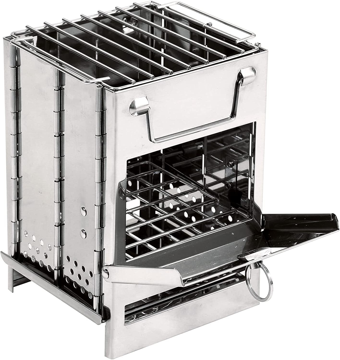 REDCAMP Camping Wood Burning Stove, Stainless Steel Compact Portable Foldable Mini Mult Fuel Camp Stove with Storage Bag, Perfect for Backpacking Hiking Outdoor Cooking Picnic BBQ (Silver-Large)