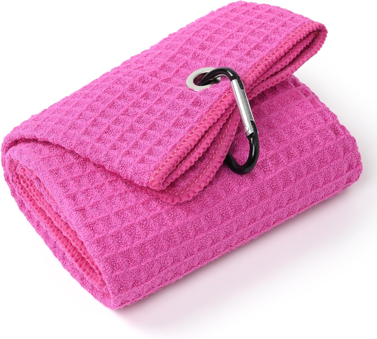 Mile High Life Tri-Fold Golf Towel | Premium Microfiber Fabric | Waffle Pattern | with Heavy Duty Carabiner Clip | Golf Towel for Men and Women (Orange)