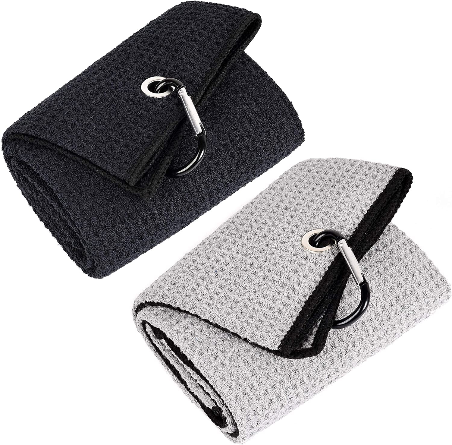 Mile High Life Tri-Fold Golf Towel | Premium Microfiber Fabric | Waffle Pattern | with Heavy Duty Carabiner Clip | Golf Towel for Men and Women (Orange)