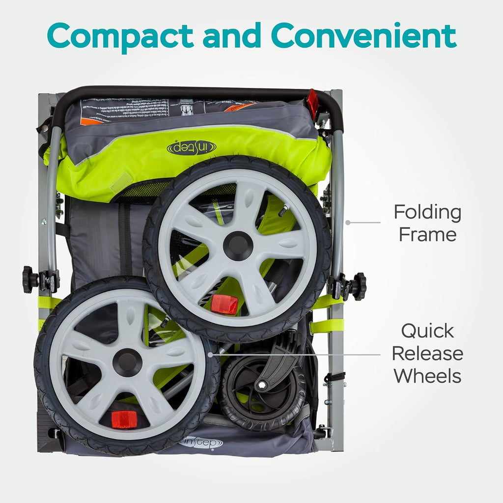 Instep Quick-N-Ez Double Tow behind Bike Trailer for Toddlers, Kids, Converts to Stroller, Jogger, 2-In-1 Canopy, Universal Bicycle Coupler, Folding Frame, Multiple Colors