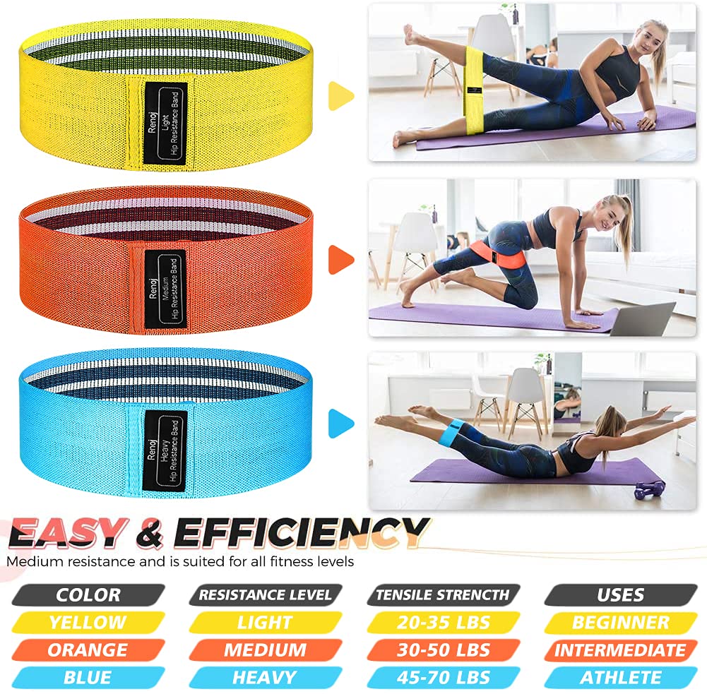 Renoj Resistance Bands, Yoga Starter Sets for Women and Men, 3 Set of Stretch Exercise Workout Bands for Booty Legs, Elastic Pilates Flexbands