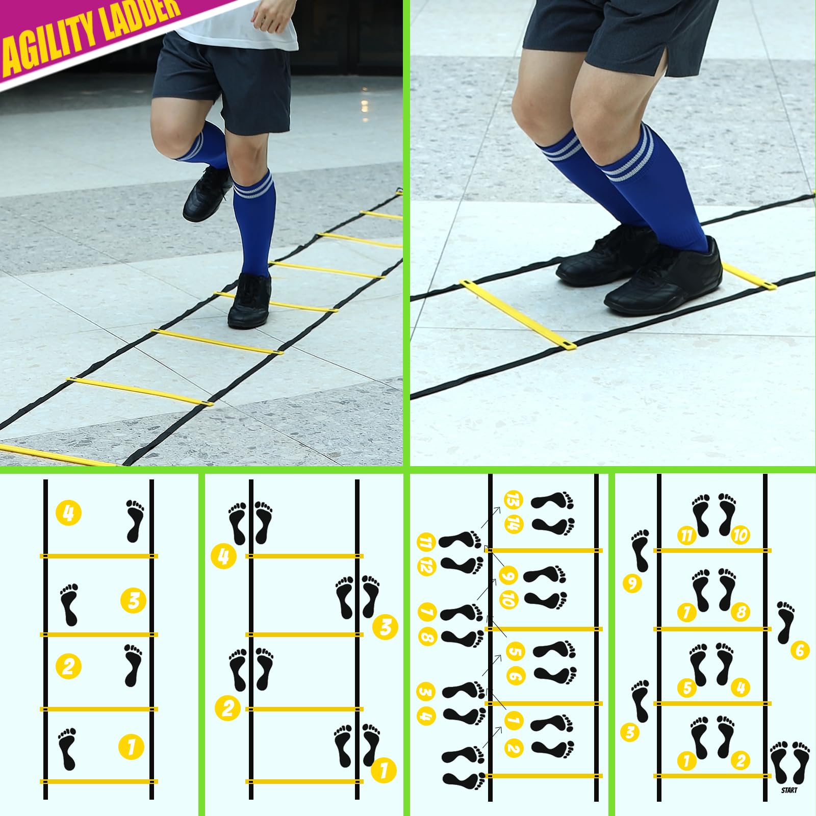 Teenitor Agility Ladder Speed Ladder Training Ladder for Soccer, Speed, Football Fitness Feet Training Carry Bag Agility Training Equipment 13 rungs, 23 feet