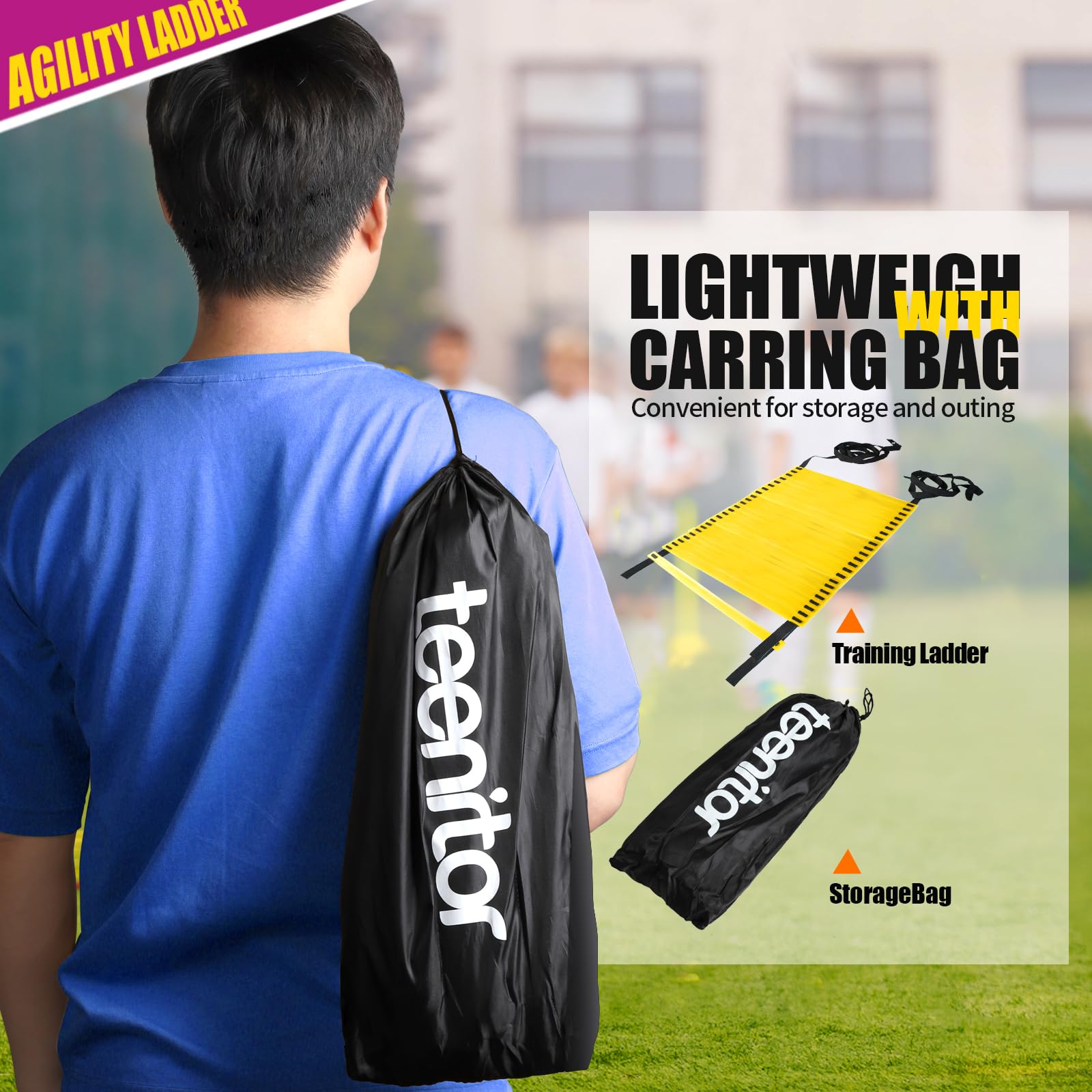 Teenitor Agility Ladder Speed Ladder Training Ladder for Soccer, Speed, Football Fitness Feet Training Carry Bag Agility Training Equipment 13 rungs, 23 feet