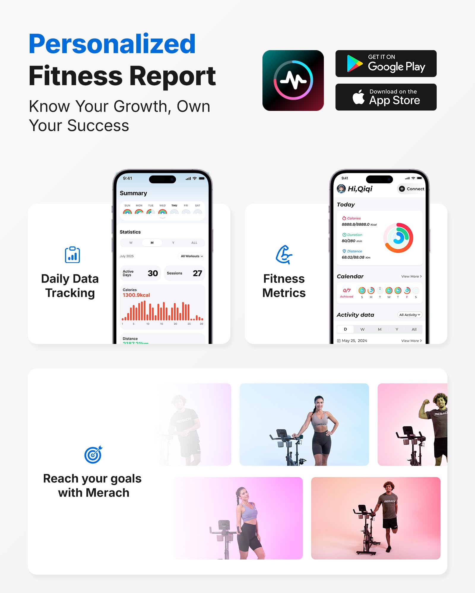 MERACH Exercise Bike, Brake Pad Stationary Bike with Exclusive App, Low Noise Indoor Cycling Bike with 300lbs Weight Capacity, Tablet Mount and Fitness Courses for Weight Loss