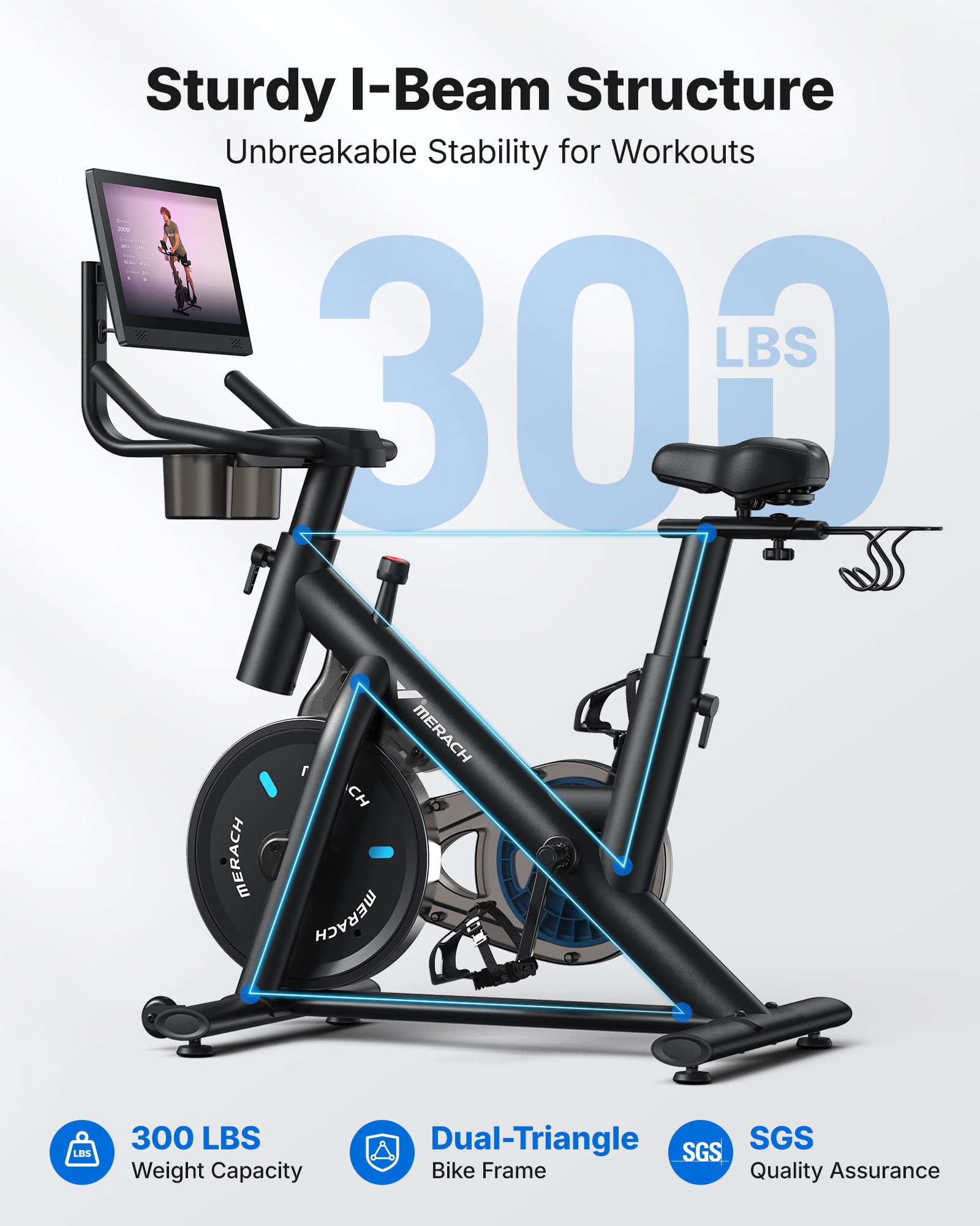 MERACH Exercise Bike, Brake Pad Stationary Bike with Exclusive App, Low Noise Indoor Cycling Bike with 300lbs Weight Capacity, Tablet Mount and Fitness Courses for Weight Loss
