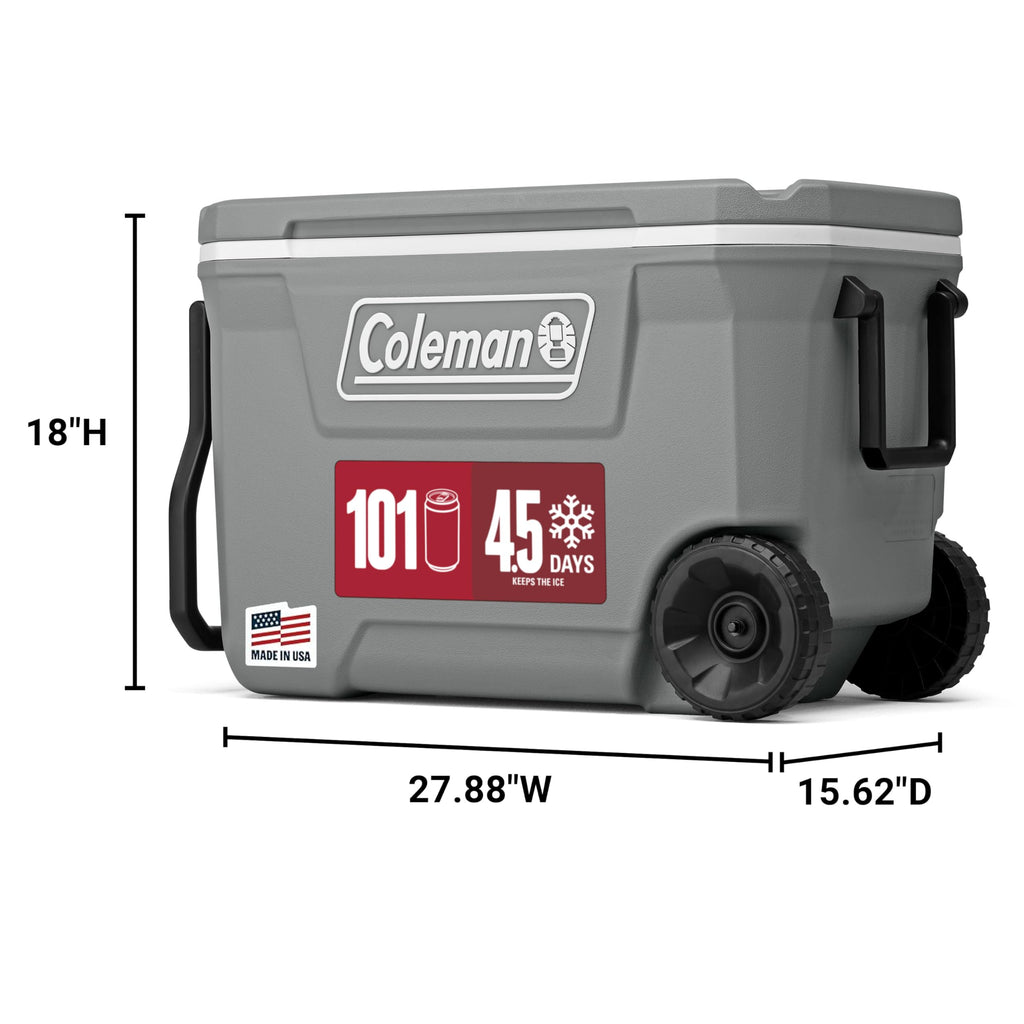 Coleman Classic Series Insulated Portable Rolling Cooler with Wheels, Leak-Resistant Outdoor Hard Cooler Keeps Ice up to 5 Days, 100-Quart