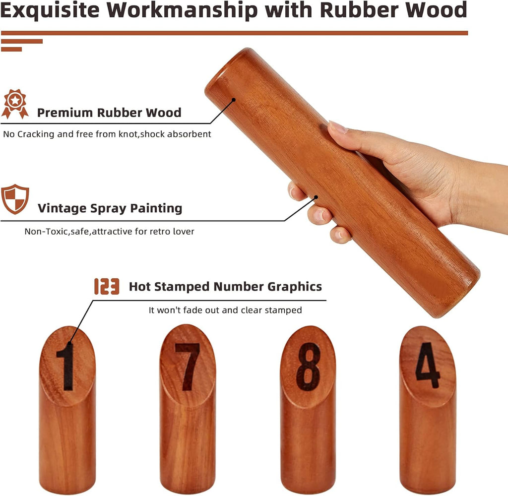 Wooden Throwing Game, 12 Numbered Block Toss Games Set with Scoreboard & Carrying Case, Indoor Tailgating Bowling Yard Activity‌ for Teens Adults Family