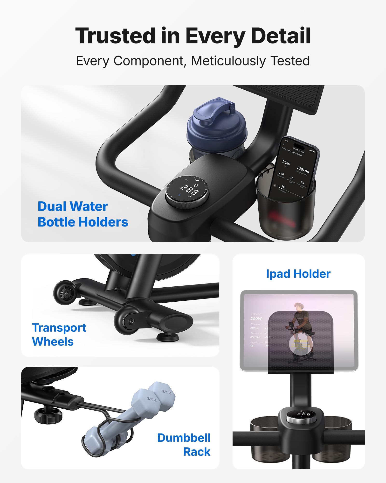 MERACH Exercise Bike, Brake Pad Stationary Bike with Exclusive App, Low Noise Indoor Cycling Bike with 300lbs Weight Capacity, Tablet Mount and Fitness Courses for Weight Loss