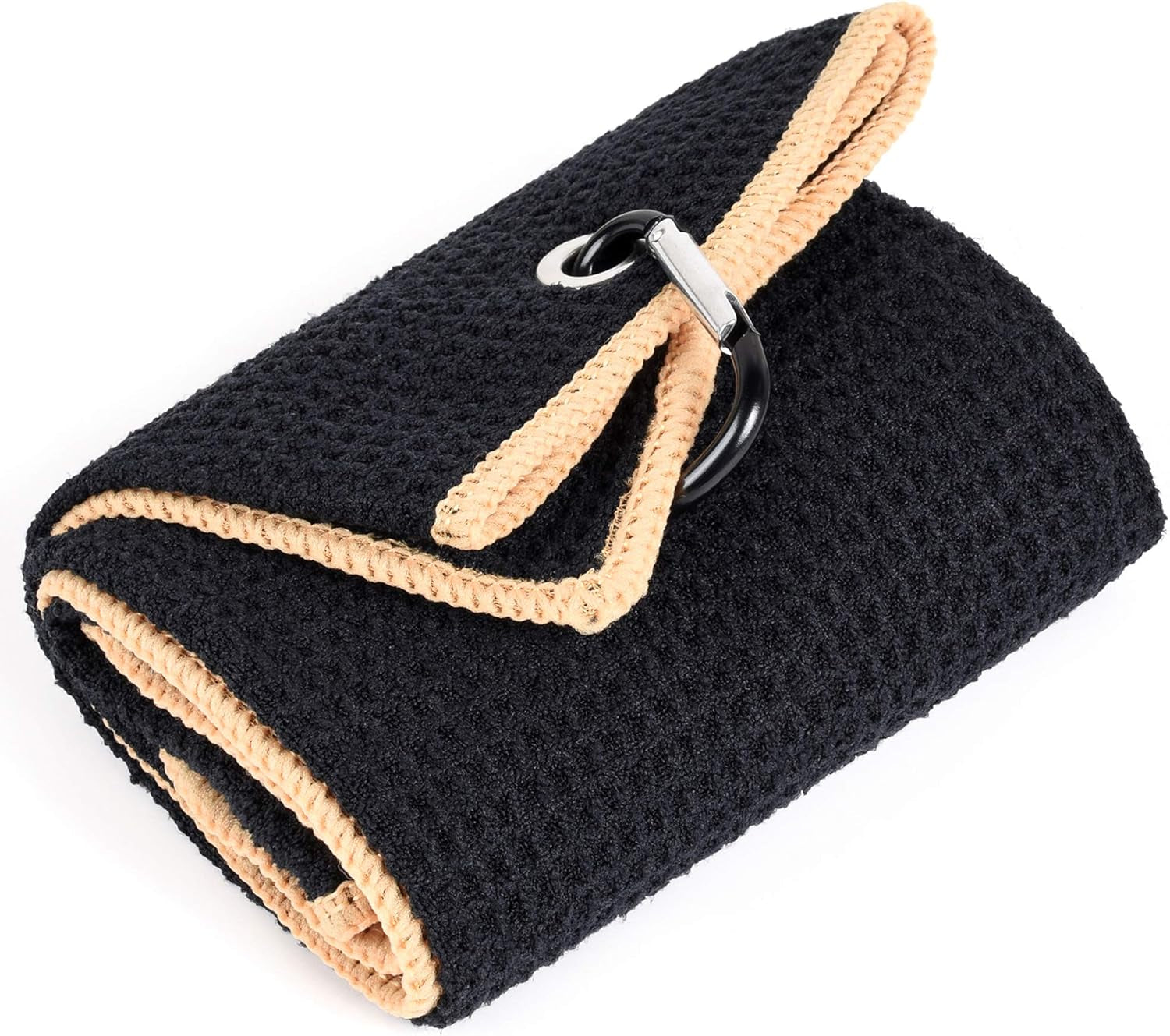 Mile High Life Tri-Fold Golf Towel | Premium Microfiber Fabric | Waffle Pattern | with Heavy Duty Carabiner Clip | Golf Towel for Men and Women (Orange)