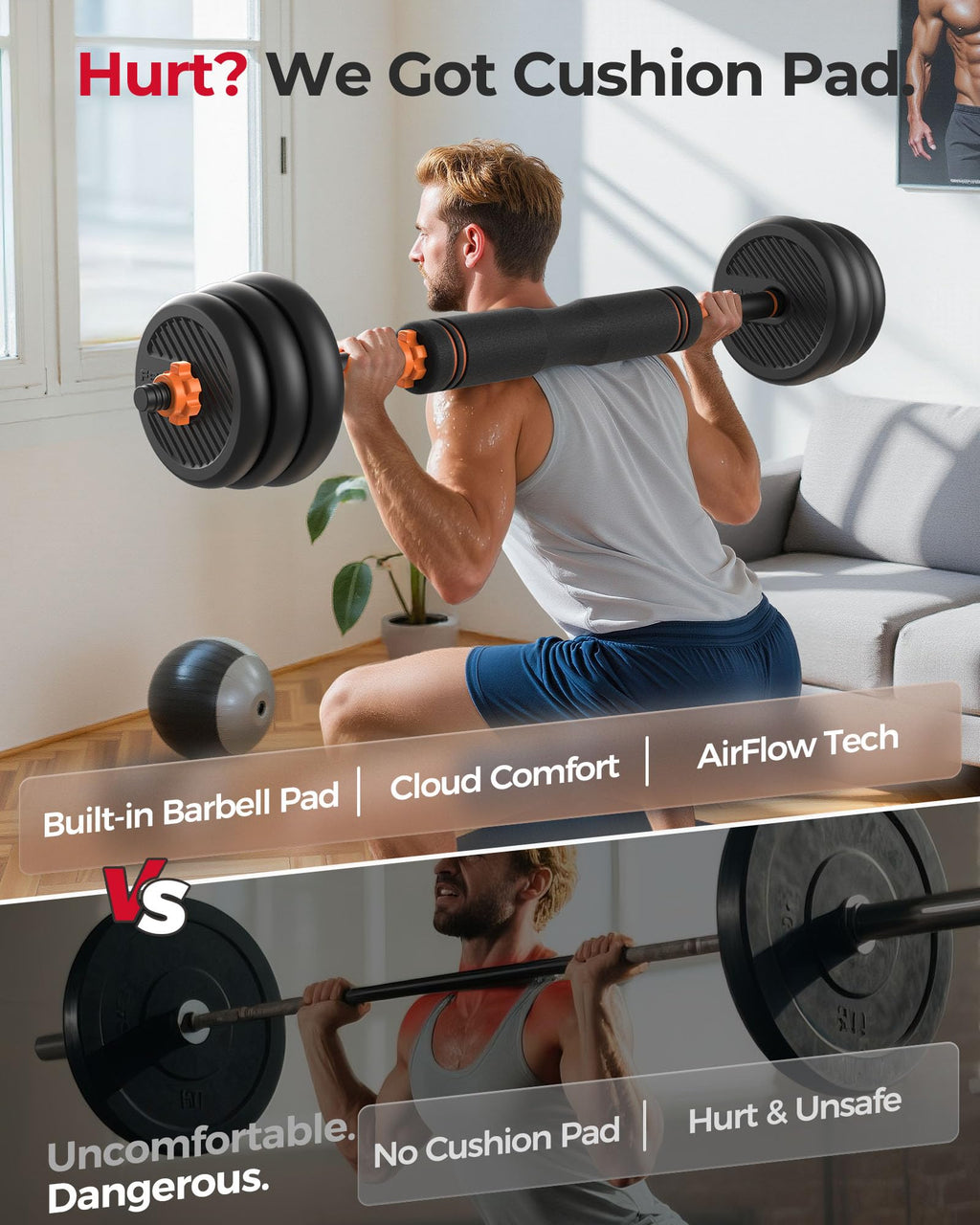 FEIERDUN Adjustable Dumbbells, 20/30/40/45/70/90lbs Free Weight Set with Connector, 5 in1 Dumbbells Set Used as Barbell, Kettlebells, Push up Stand, Weight Plate, Fitness Exercises for Home Gym Suitable Men/Women