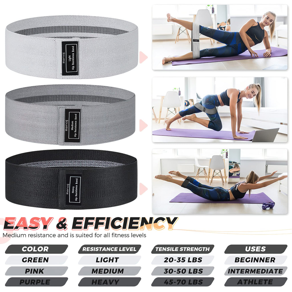 Renoj Resistance Bands, Yoga Starter Sets for Women and Men, 3 Set of Stretch Exercise Workout Bands for Booty Legs, Elastic Pilates Flexbands