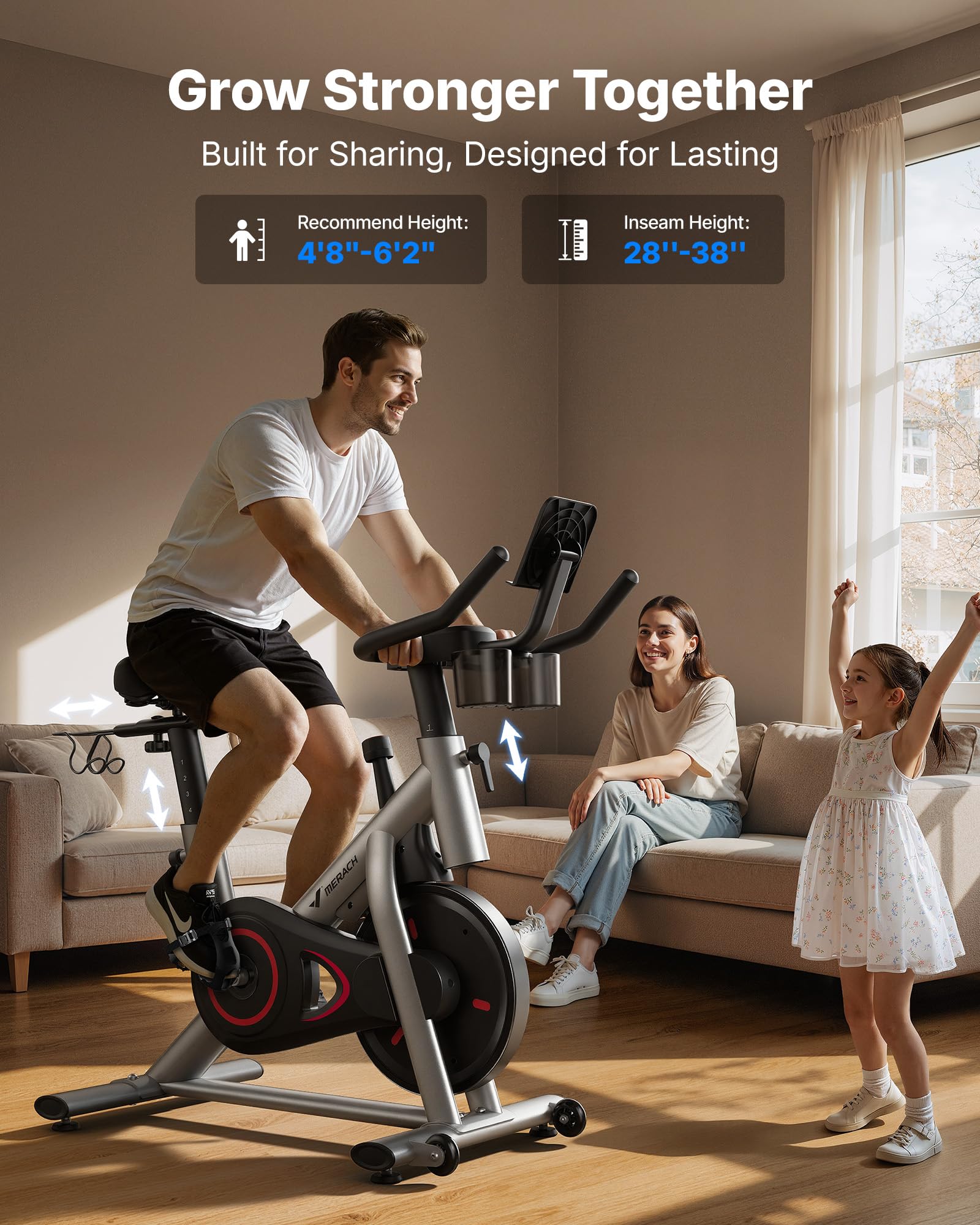 MERACH Exercise Bike, Brake Pad Stationary Bike with Exclusive App, Low Noise Indoor Cycling Bike with 300lbs Weight Capacity, Tablet Mount and Fitness Courses for Weight Loss