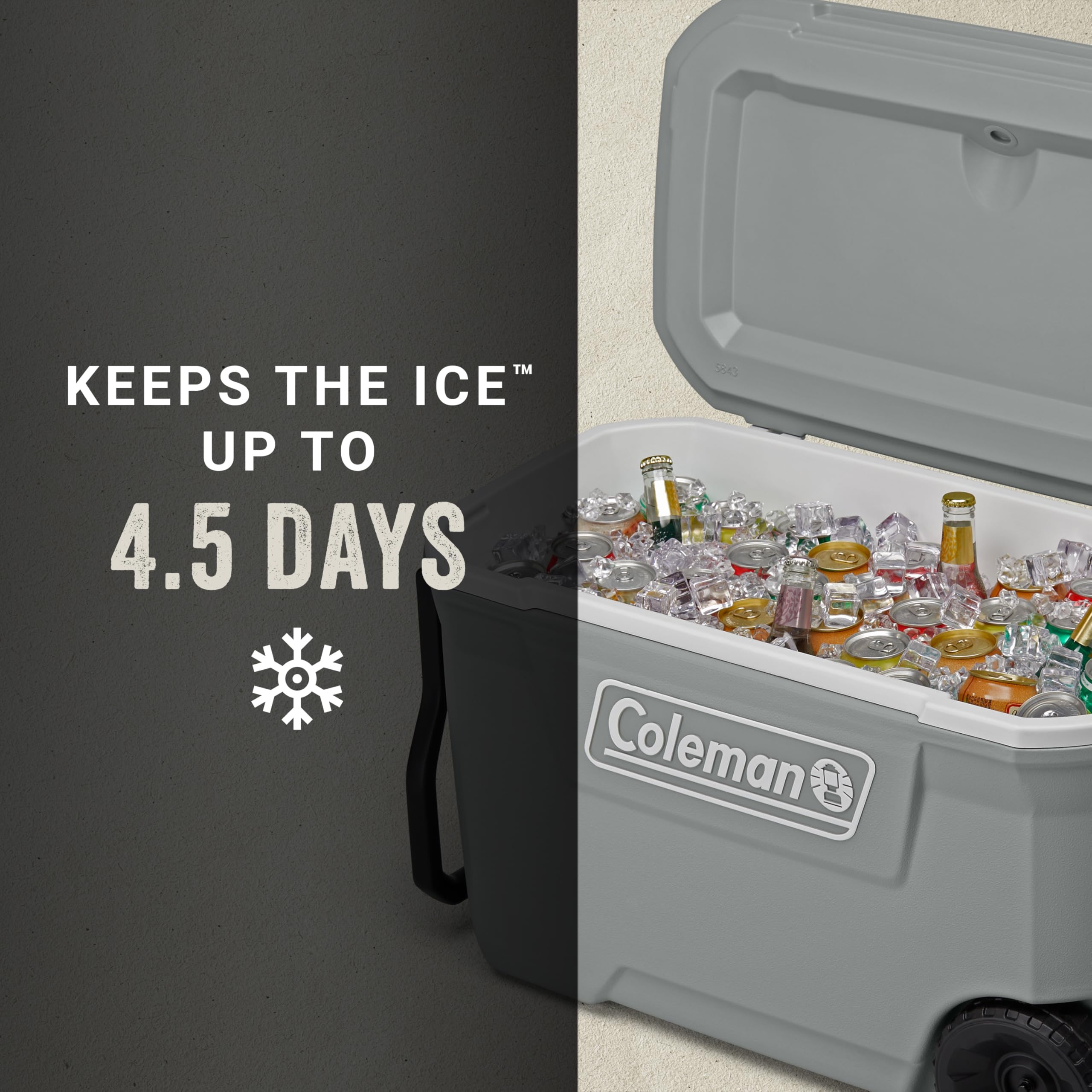 Coleman Classic Series Insulated Portable Rolling Cooler with Wheels, Leak-Resistant Outdoor Hard Cooler Keeps Ice up to 5 Days, 100-Quart