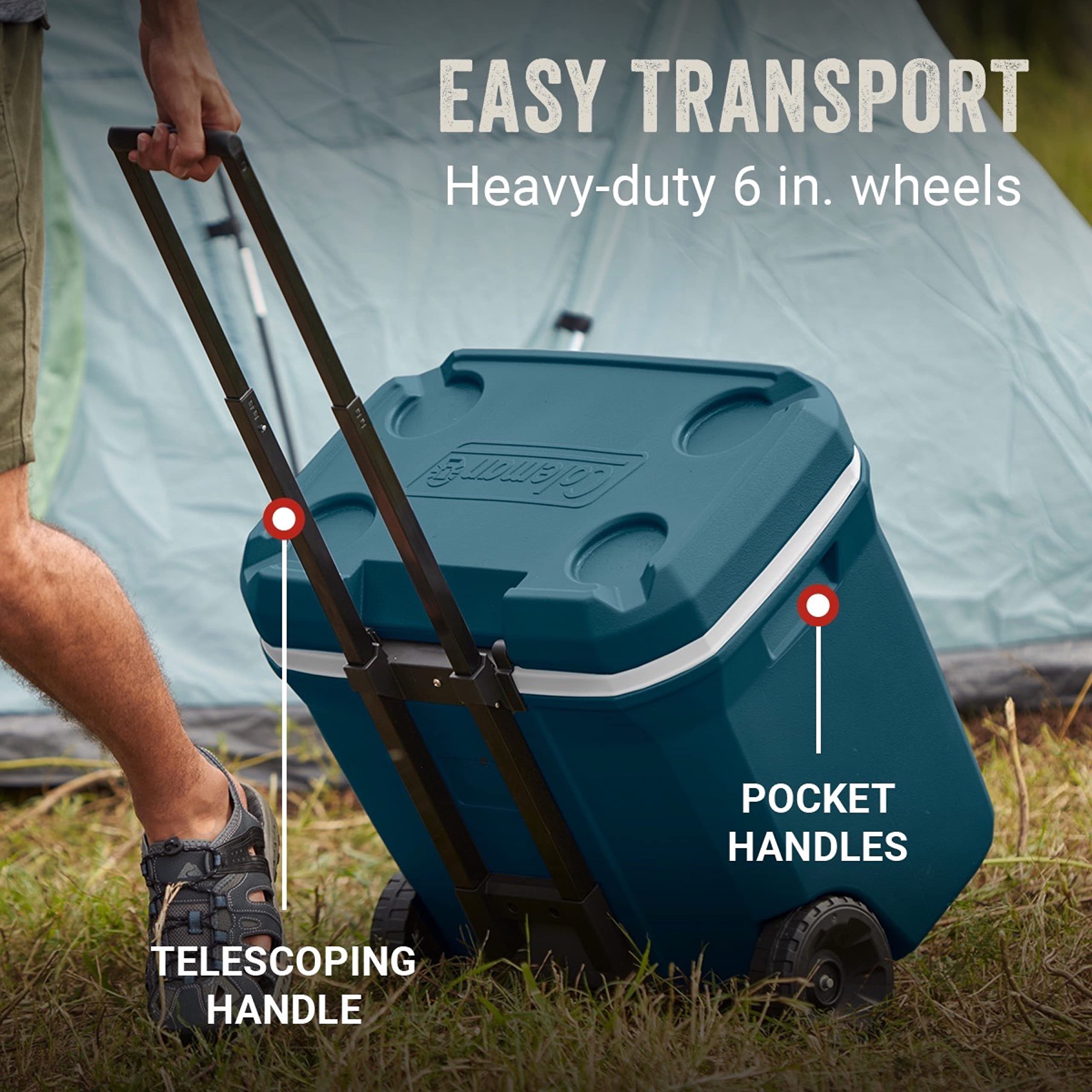 Coleman Classic Series Insulated Portable Rolling Cooler with Wheels, Leak-Resistant Outdoor Hard Cooler Keeps Ice up to 5 Days, 100-Quart