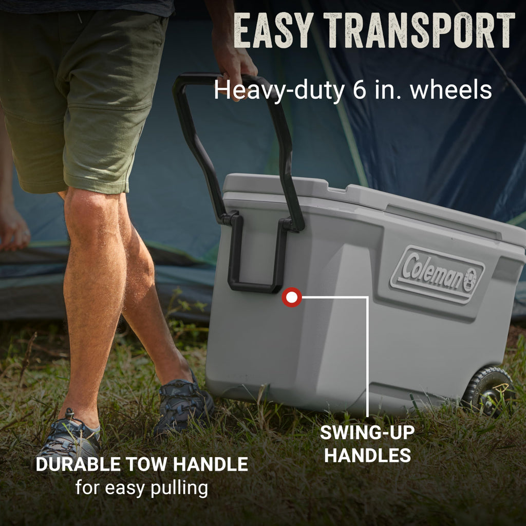 Coleman Classic Series Insulated Portable Rolling Cooler with Wheels, Leak-Resistant Outdoor Hard Cooler Keeps Ice up to 5 Days, 100-Quart