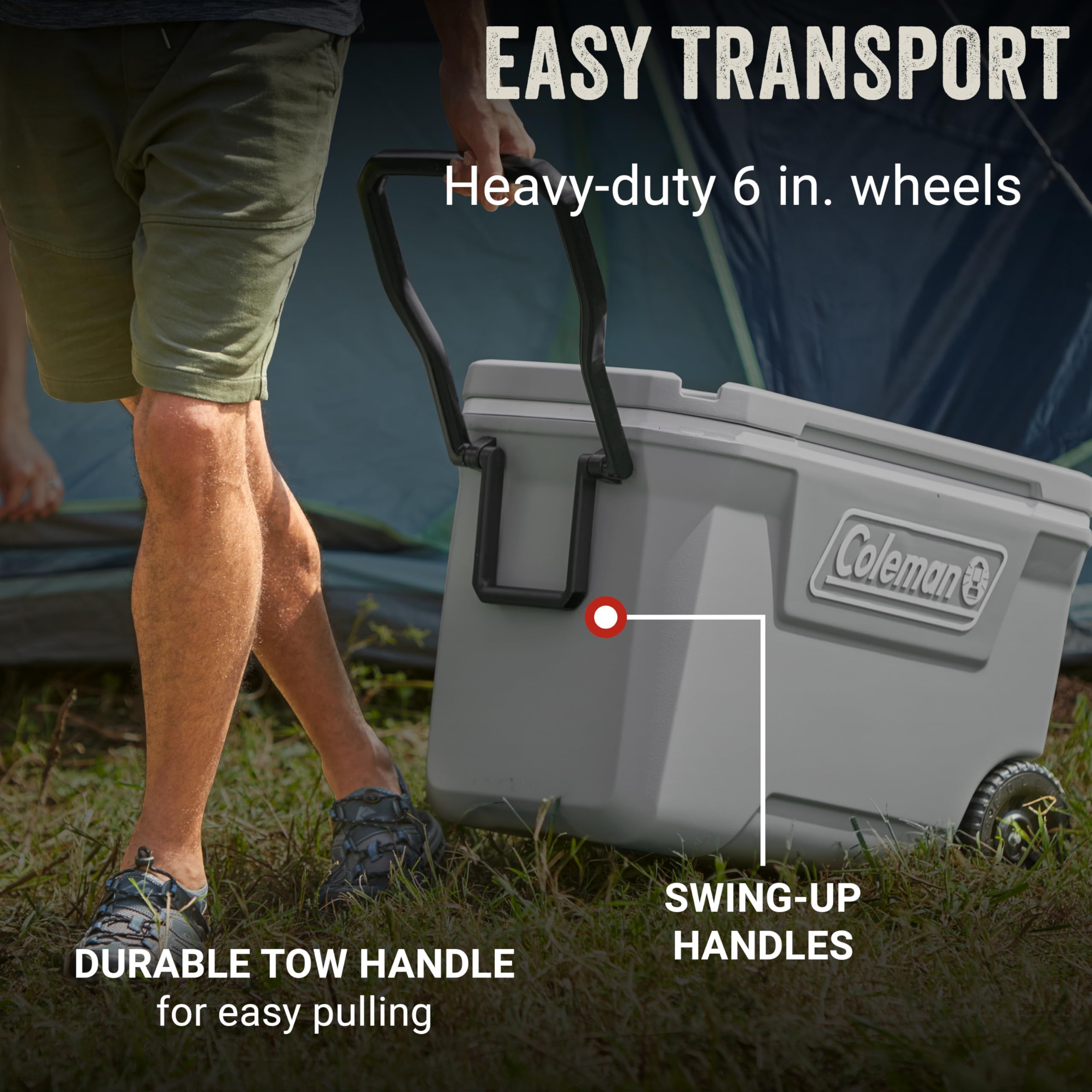 Coleman Classic Series Insulated Portable Rolling Cooler with Wheels, Leak-Resistant Outdoor Hard Cooler Keeps Ice up to 5 Days, 100-Quart