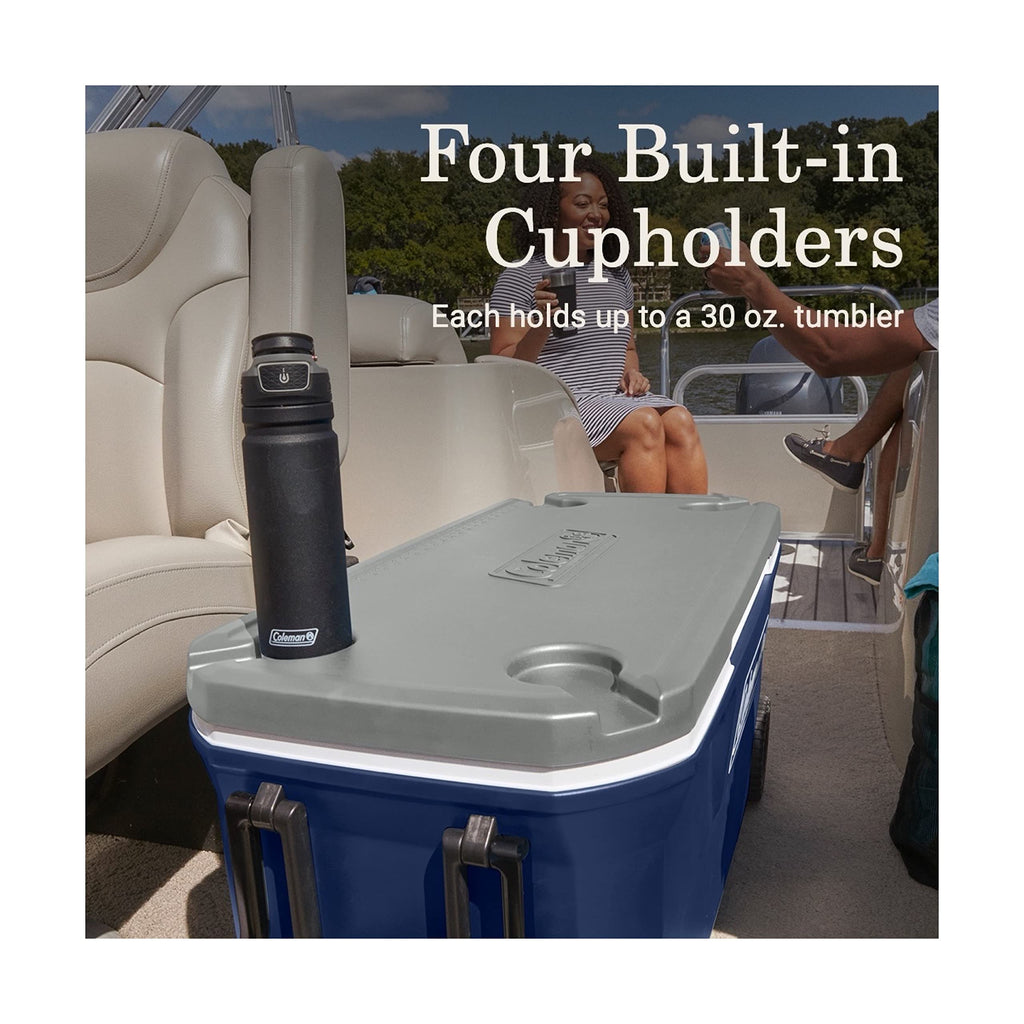 Coleman Classic Series Insulated Portable Rolling Cooler with Wheels, Leak-Resistant Outdoor Hard Cooler Keeps Ice up to 5 Days, 100-Quart