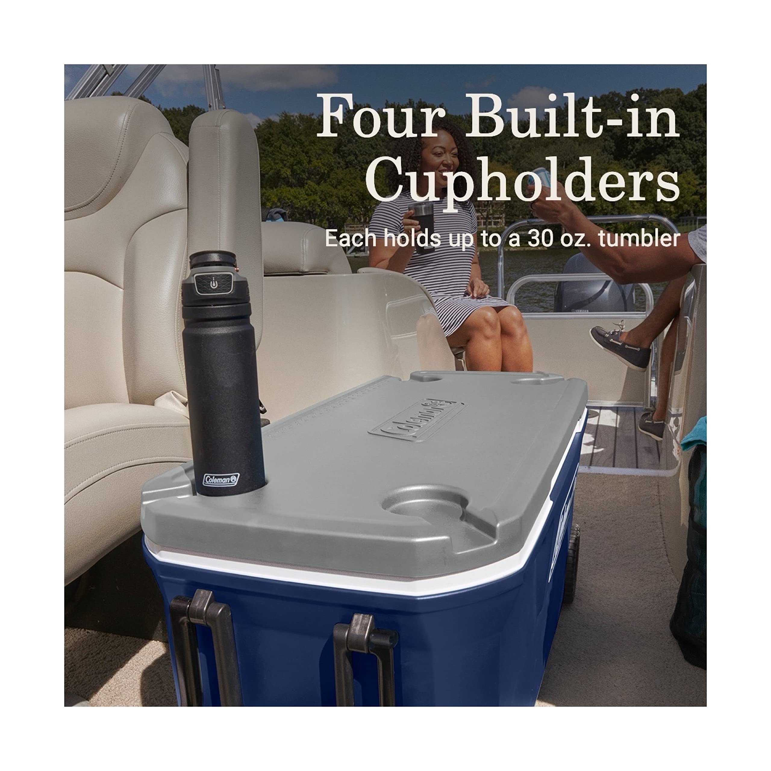 Coleman Classic Series Insulated Portable Rolling Cooler with Wheels, Leak-Resistant Outdoor Hard Cooler Keeps Ice up to 5 Days, 100-Quart