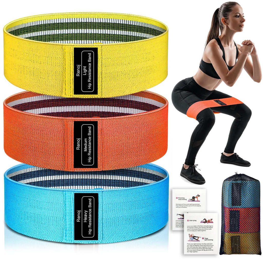 Renoj Resistance Bands, Yoga Starter Sets for Women and Men, 3 Set of Stretch Exercise Workout Bands for Booty Legs, Elastic Pilates Flexbands