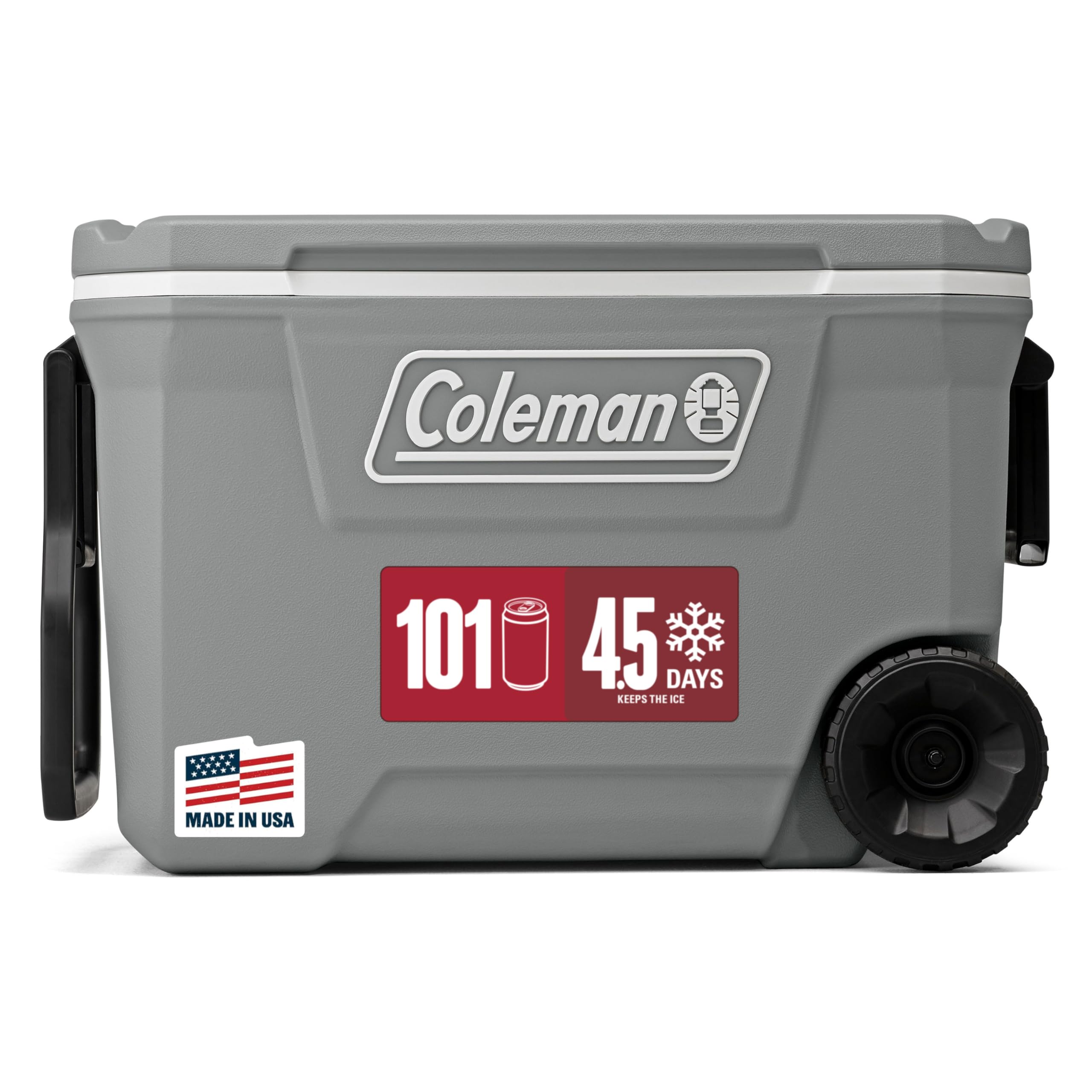 Coleman Classic Series Insulated Portable Rolling Cooler with Wheels, Leak-Resistant Outdoor Hard Cooler Keeps Ice up to 5 Days, 100-Quart