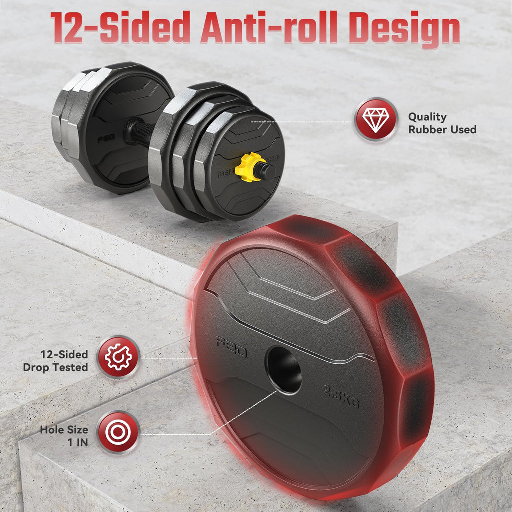 FEIERDUN Adjustable Dumbbells, 20/30/40/45/70/90lbs Free Weight Set with Connector, 5 in1 Dumbbells Set Used as Barbell, Kettlebells, Push up Stand, Weight Plate, Fitness Exercises for Home Gym Suitable Men/Women