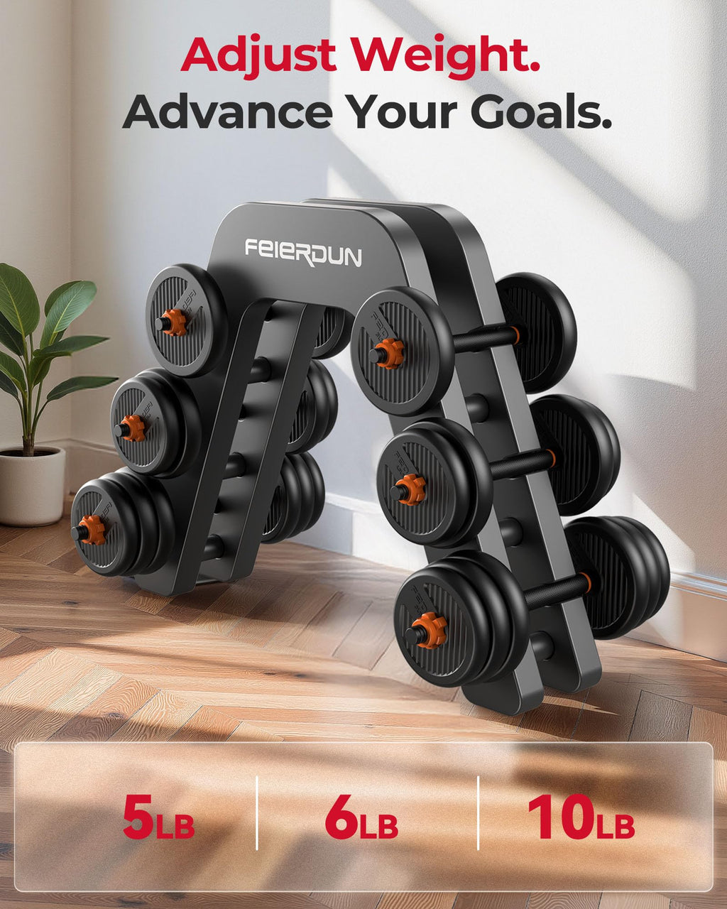 FEIERDUN Adjustable Dumbbells, 20/30/40/45/70/90lbs Free Weight Set with Connector, 5 in1 Dumbbells Set Used as Barbell, Kettlebells, Push up Stand, Weight Plate, Fitness Exercises for Home Gym Suitable Men/Women