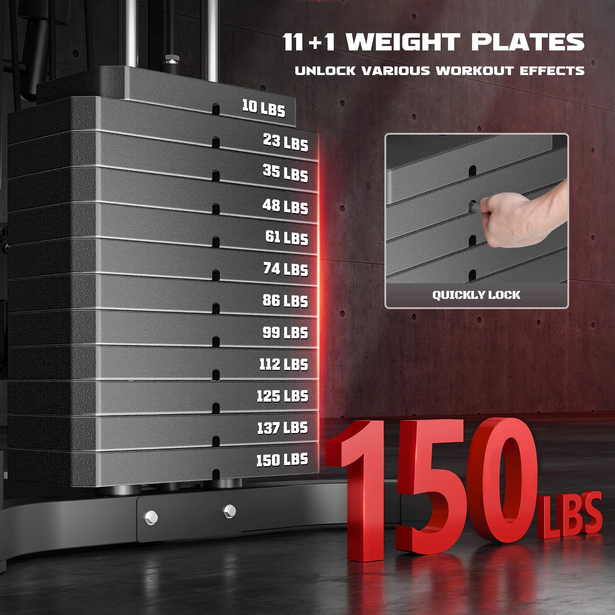 Home Gym, Multifunctional H11 Home Gym Equipment, Workout Station with 150LBS Weight Stack, Exercise Equipment with Pulley System for Full Body Training