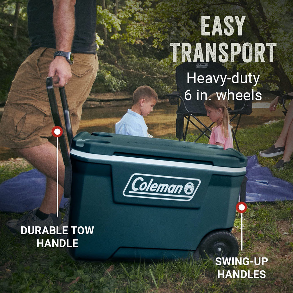 Coleman Classic Series Insulated Portable Rolling Cooler with Wheels, Leak-Resistant Outdoor Hard Cooler Keeps Ice up to 5 Days, 100-Quart