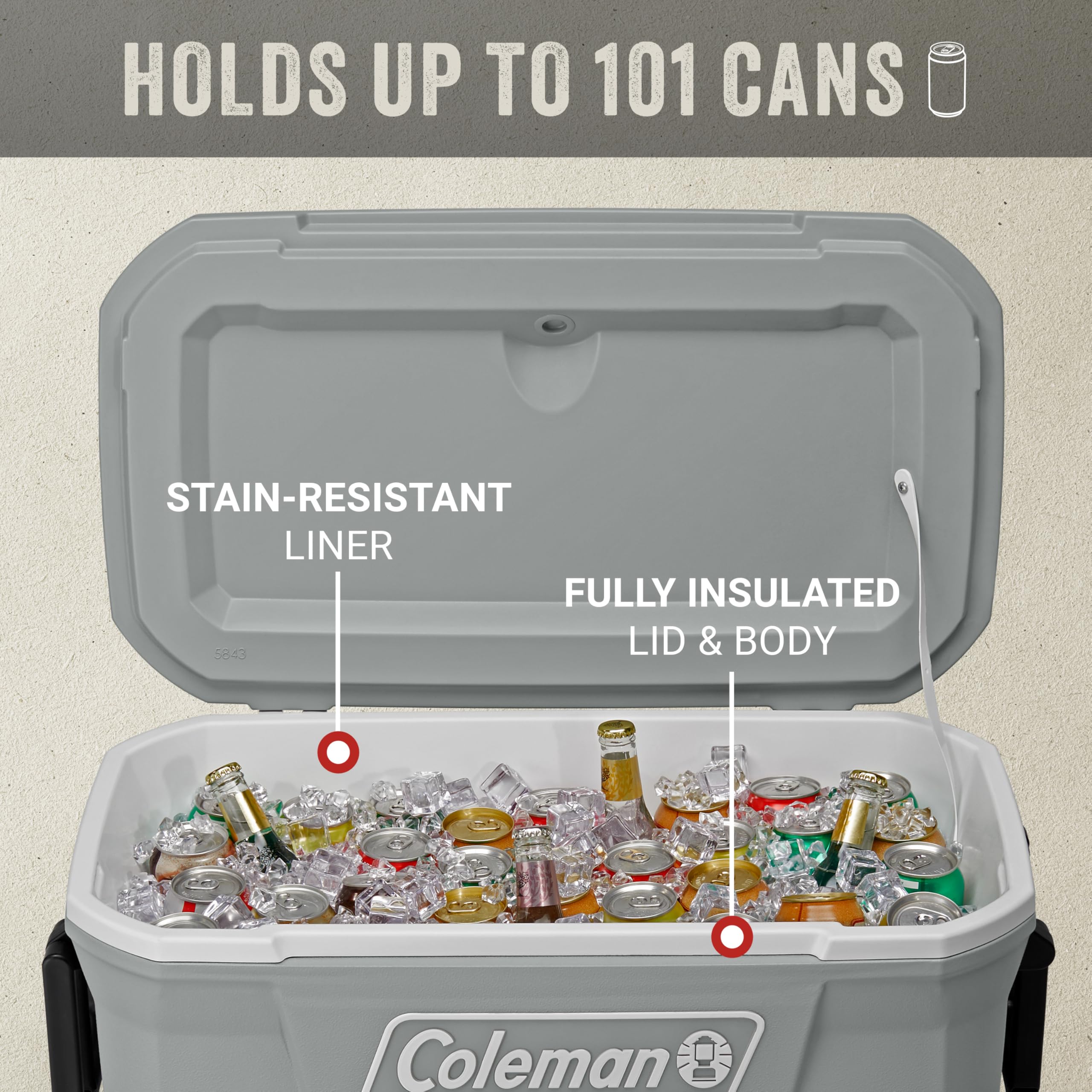 Coleman Classic Series Insulated Portable Rolling Cooler with Wheels, Leak-Resistant Outdoor Hard Cooler Keeps Ice up to 5 Days, 100-Quart