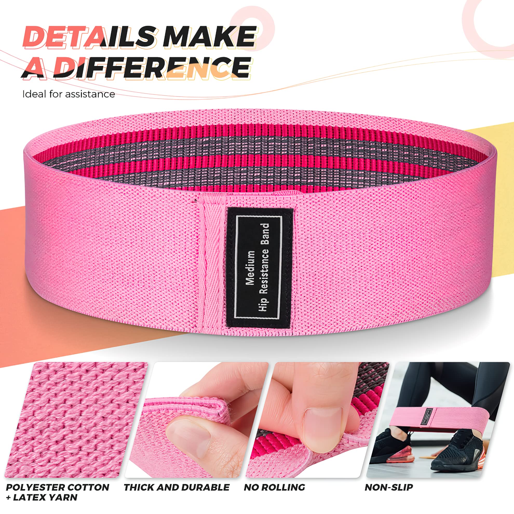 Renoj Resistance Bands, Yoga Starter Sets for Women and Men, 3 Set of Stretch Exercise Workout Bands for Booty Legs, Elastic Pilates Flexbands