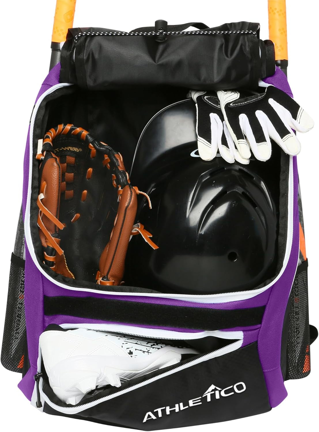 Athletico Baseball Bat Bag - Backpack for Baseball, T-Ball & Softball Equipment & Gear for Youth and Adults | Holds Bat, Helmet, Glove, & Shoes |Shoe Compartment & Fence Hook