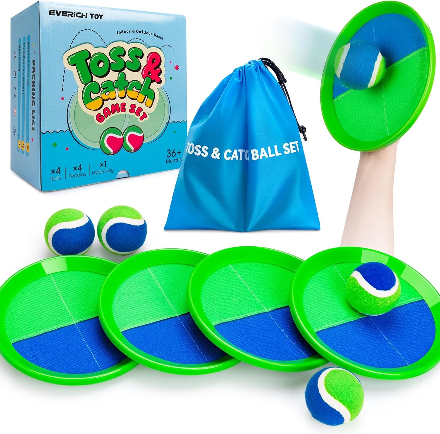 EVERICH Upgraded Toss and Catch Ball Game Set - Indoor and Outdoor Games for Kids 3-12, Beach Sand Pool Water Toy Includes 2 Paddles 2 Sticky Balls, Great Birthday Easter Gifts for Boys Girls
