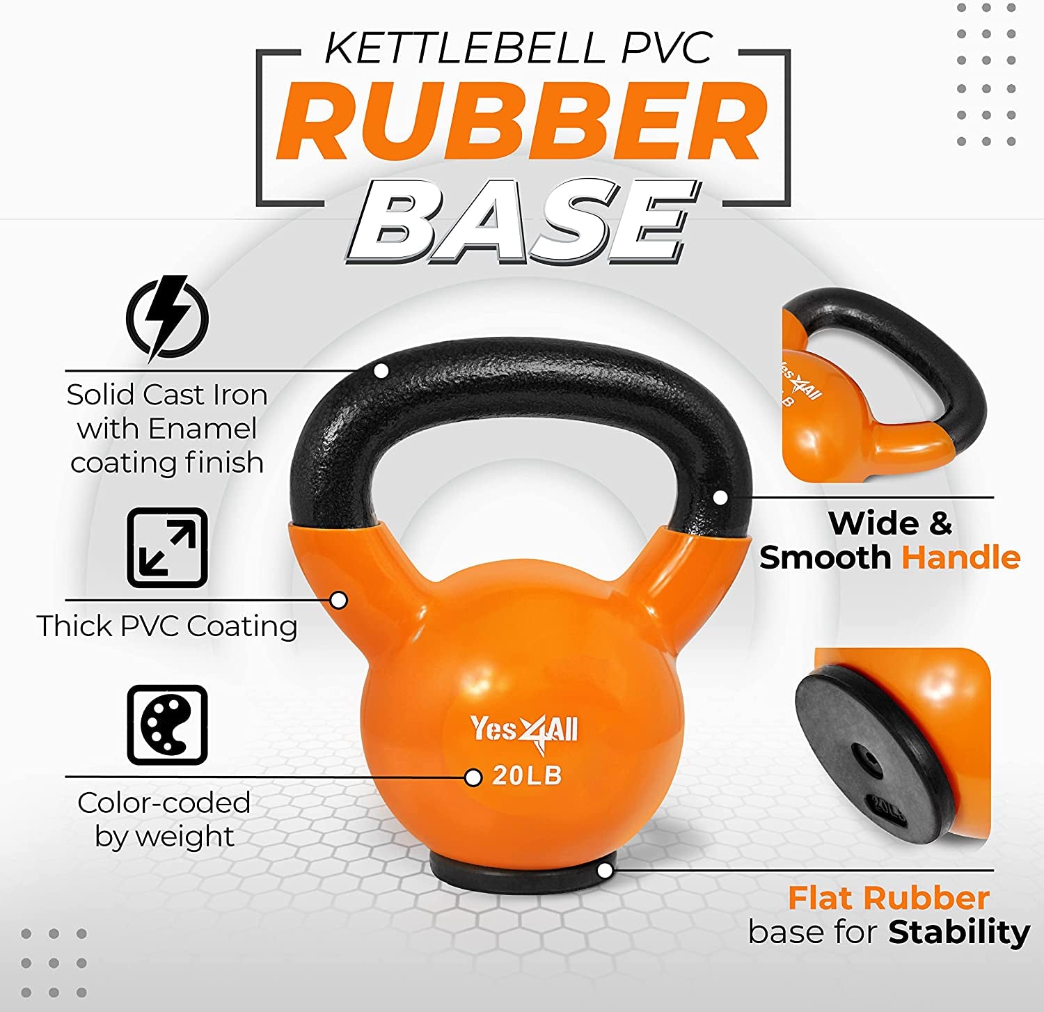 Yes4All Kettlebells Rubber Base, Kettlebell Set for Women, Strength Training Kettlebells Weights (10-65 Lbs)