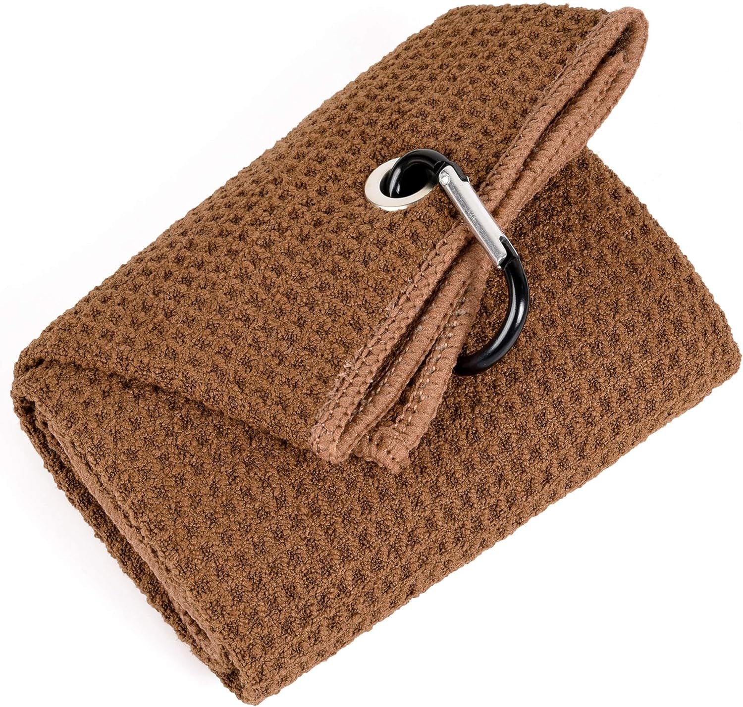 Mile High Life Tri-Fold Golf Towel | Premium Microfiber Fabric | Waffle Pattern | with Heavy Duty Carabiner Clip | Golf Towel for Men and Women (Orange)