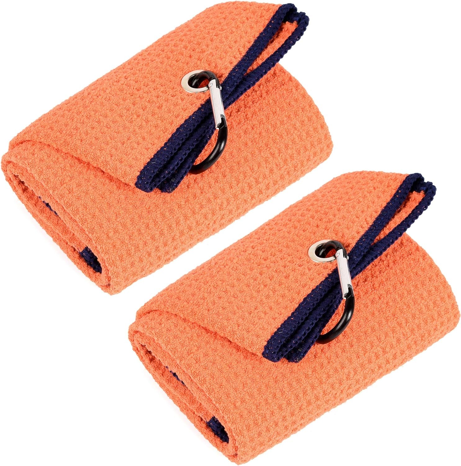 Mile High Life Tri-Fold Golf Towel | Premium Microfiber Fabric | Waffle Pattern | with Heavy Duty Carabiner Clip | Golf Towel for Men and Women (Orange)