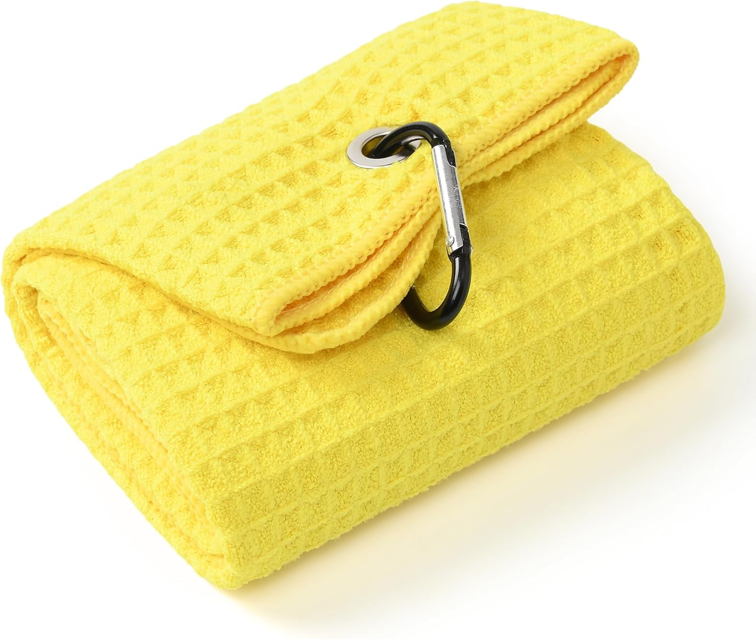 Mile High Life Tri-Fold Golf Towel | Premium Microfiber Fabric | Waffle Pattern | with Heavy Duty Carabiner Clip | Golf Towel for Men and Women (Orange)