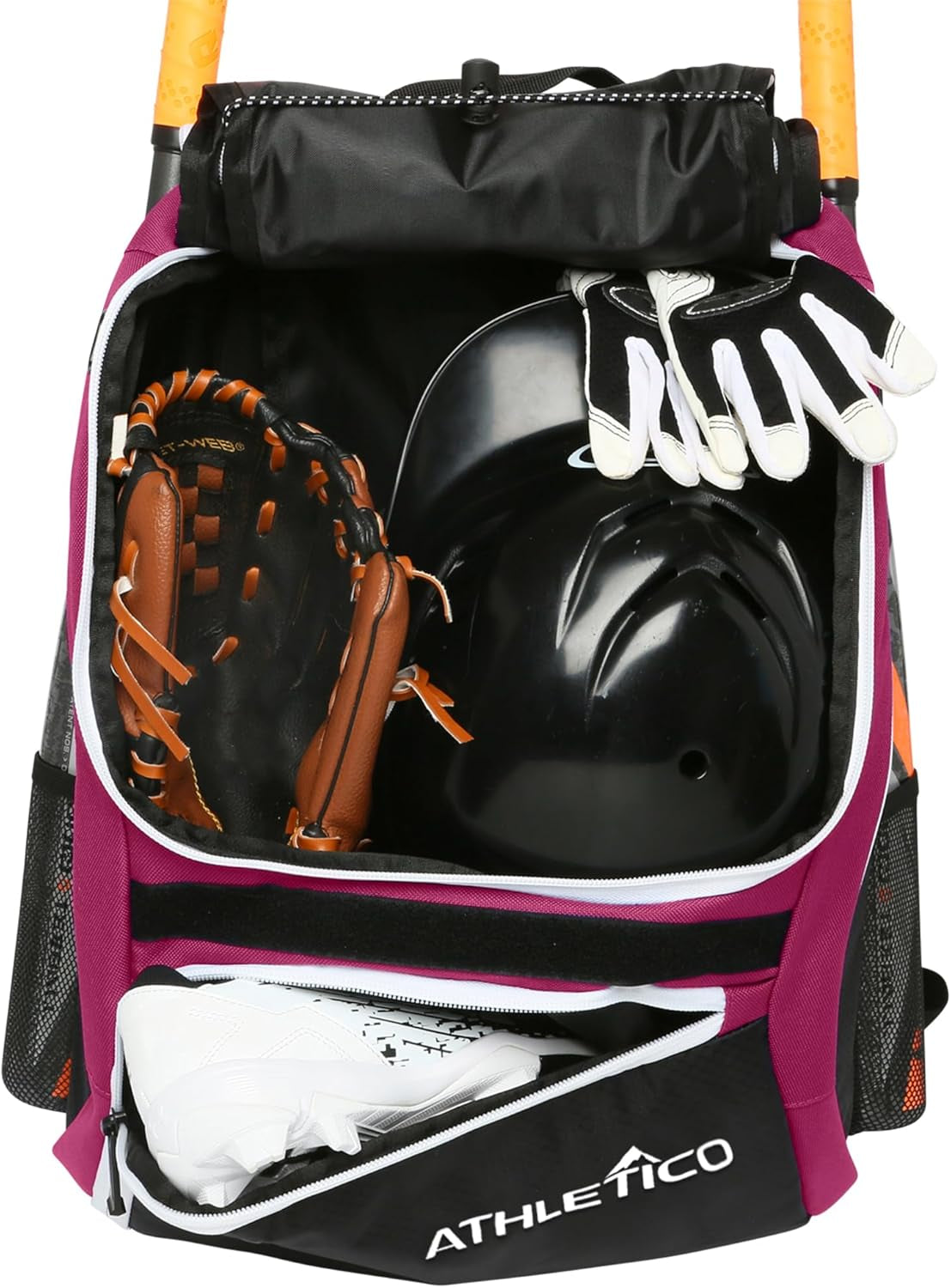 Athletico Baseball Bat Bag - Backpack for Baseball, T-Ball & Softball Equipment & Gear for Youth and Adults | Holds Bat, Helmet, Glove, & Shoes |Shoe Compartment & Fence Hook