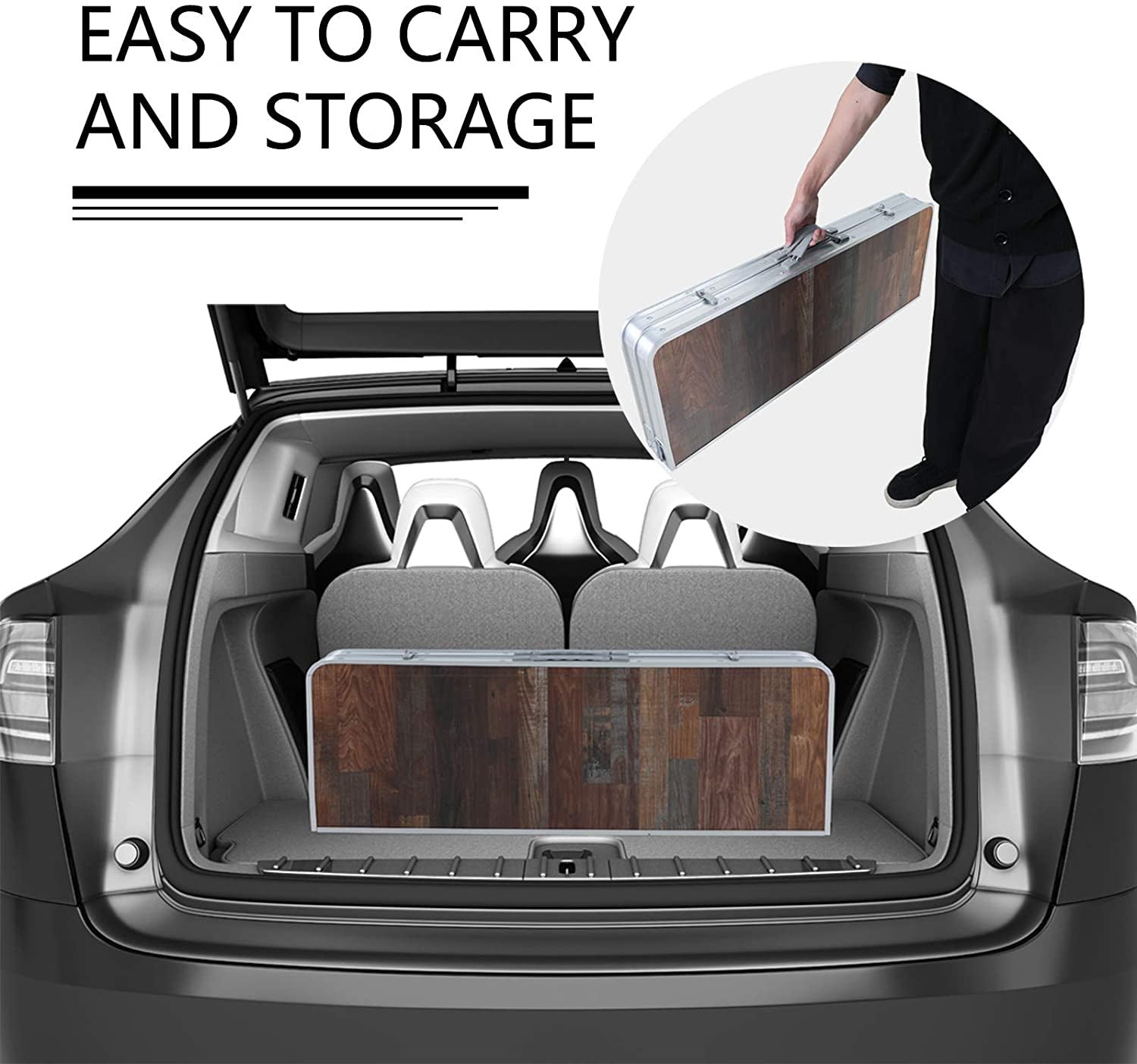 ALPHA CAMP 3PCS Folding Camping Table and Benches Set 4FT Aluminum Camping Table Portable Picnic Dining Table Lightweight Folding Card Table W/Handle for Indoor Outdoor Patio Backyard Party